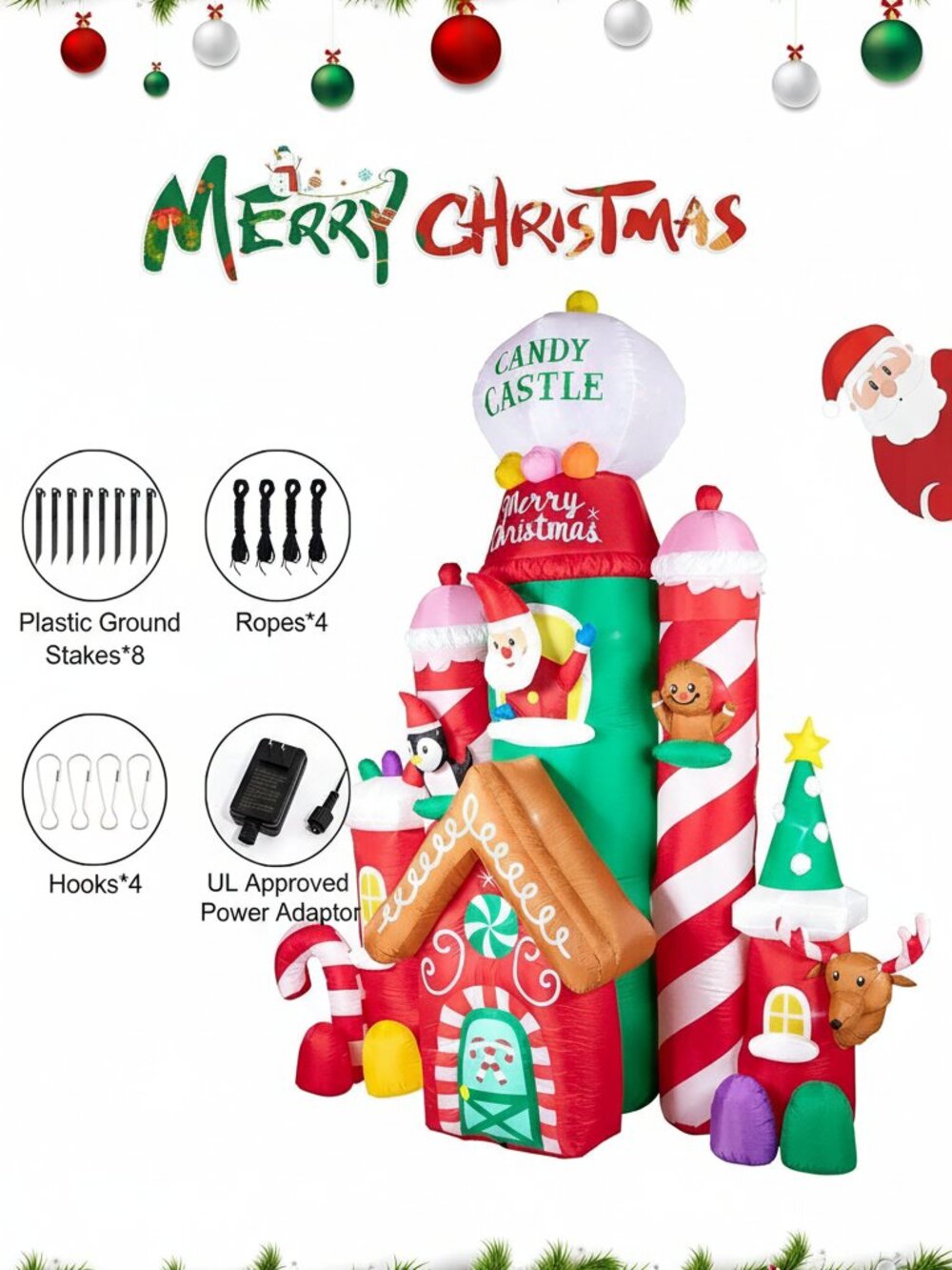 Christmas Inflatable Castle 10FT Outdoor Decor – Colorful LED Holiday Display - Picture 3 of 6